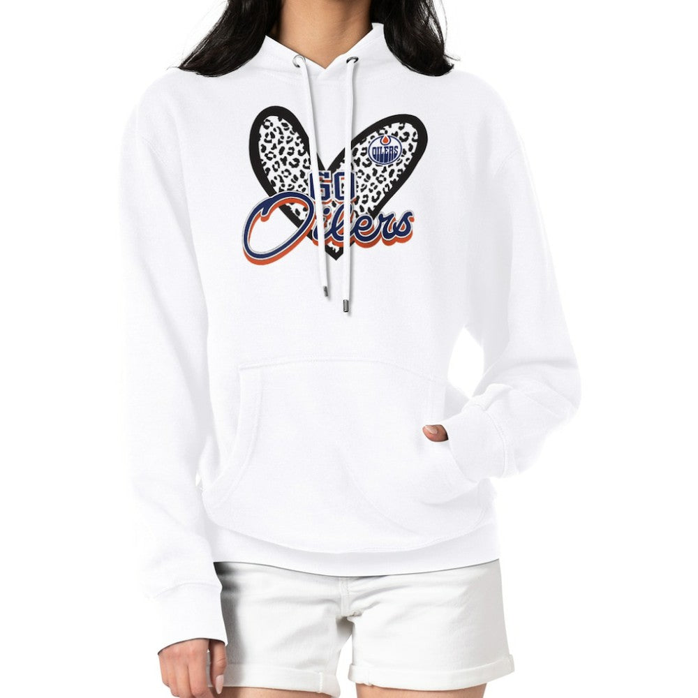 Edmonton Oilers G-III 4Her by Carl Banks Women's Animal Print Heart Fleece Pullover Hoodie White