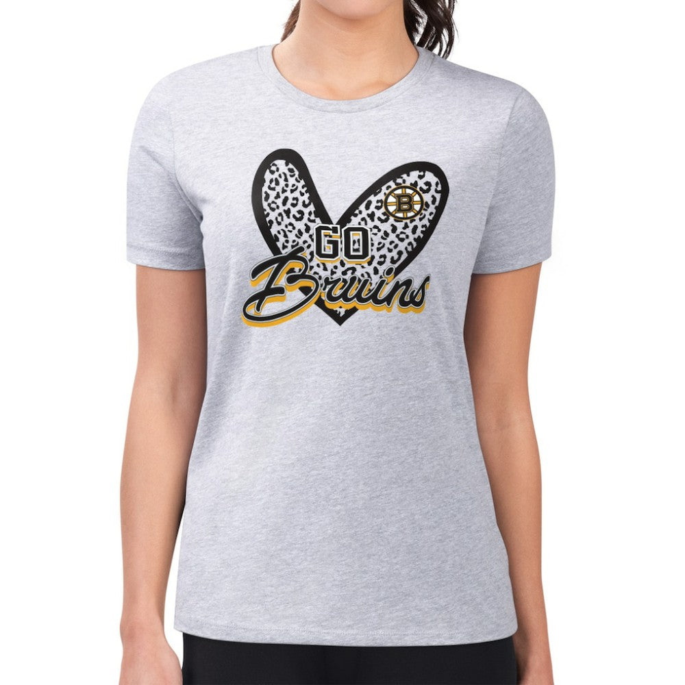 Boston Bruins G-III 4Her by Carl Banks Women's Super-Slim Fit Lightweight Animal Print Heart T-Shirt Heather Gray