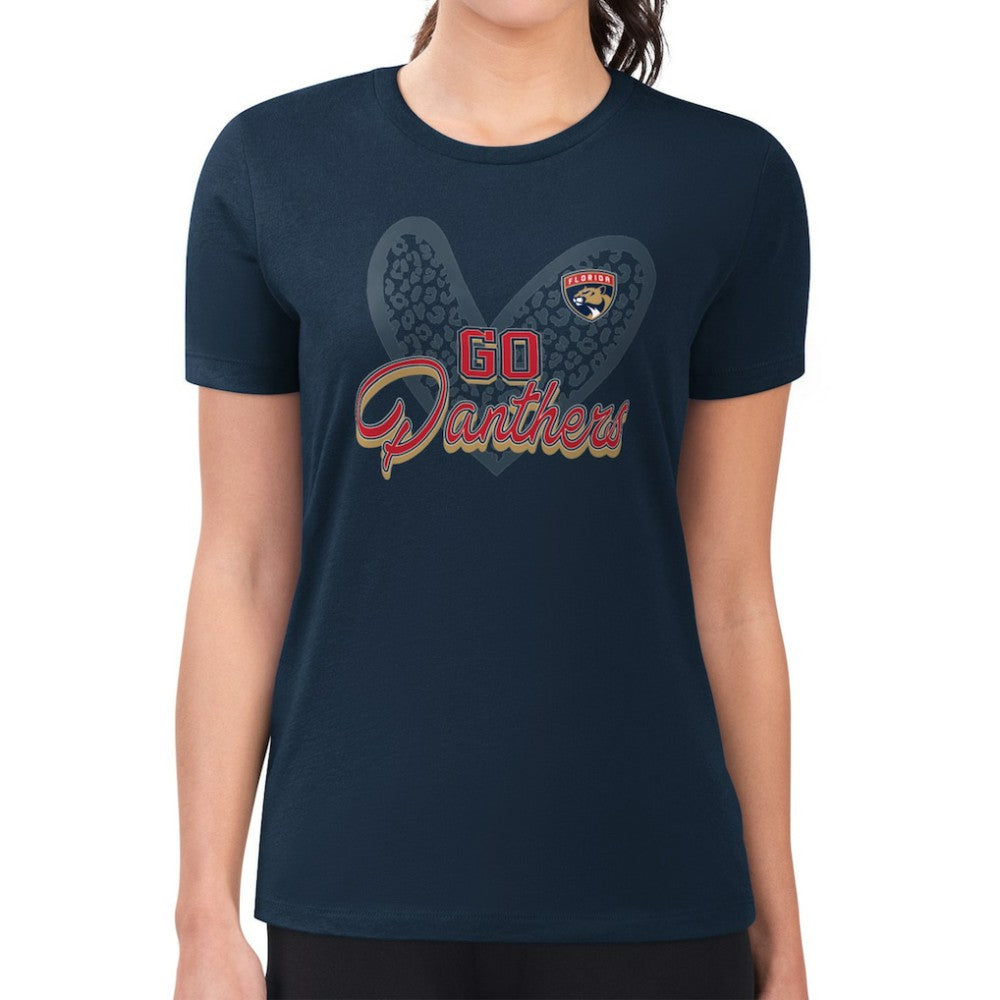 Florida Panthers G-III 4Her by Carl Banks Women's Super-Slim Fit Lightweight Animal Print Heart T-Shirt Navy