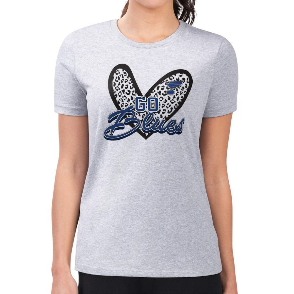 St. Louis Blues G-III 4Her by Carl Banks Women's Super-Slim Fit Lightweight Animal Print Heart T-Shirt Heather Gray
