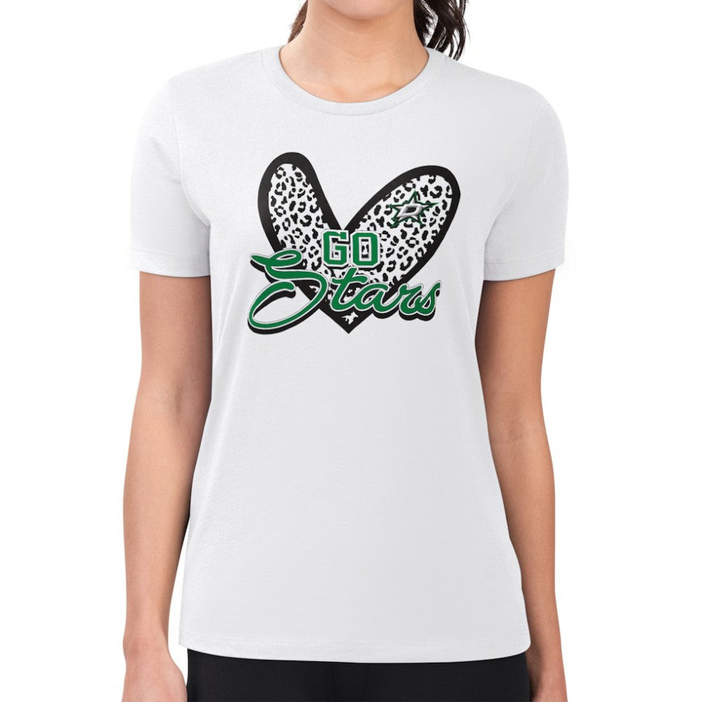 Dallas Stars G-III 4Her by Carl Banks Women's Super-Slim Fit Lightweight Animal Print Heart T-Shirt White