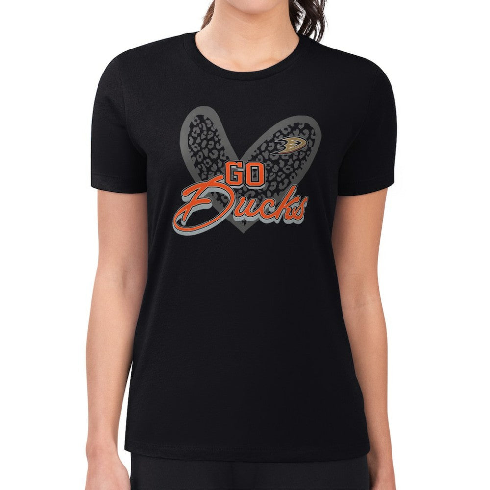 Anaheim Ducks G-III 4Her by Carl Banks Women's Super-Slim Fit Lightweight Animal Print Heart T-Shirt Black