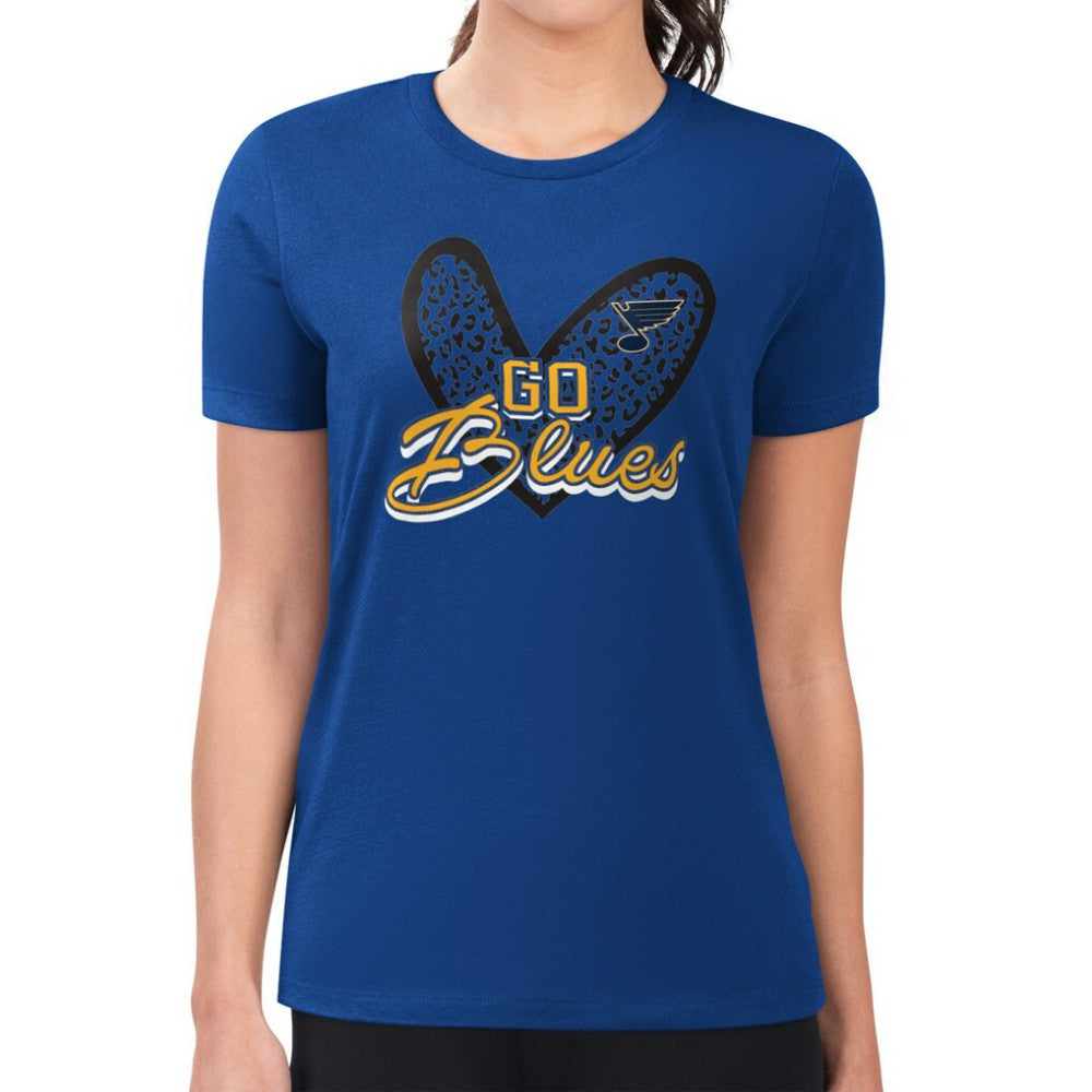 St. Louis Blues G-III 4Her by Carl Banks Women's Super-Slim Fit Lightweight Animal Print Heart T-Shirt Blue