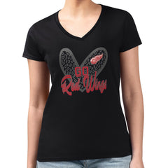 Detroit Red Wings G-III 4Her by Carl Banks Women's Super-Slim Fit Lightweight Animal Print Heart V-Neck T-Shirt Black