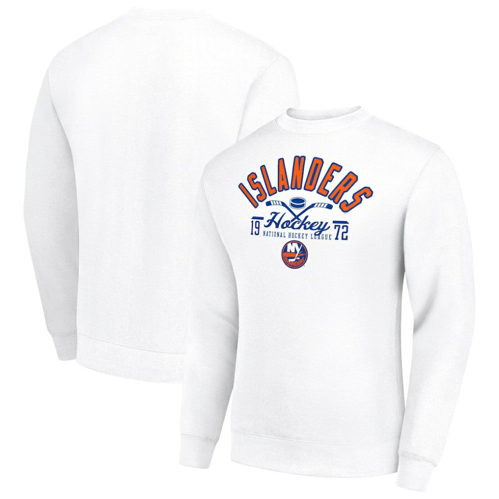 New York Islanders Starter Stick And Puck Logo Fleece Pullover Sweatshirt White