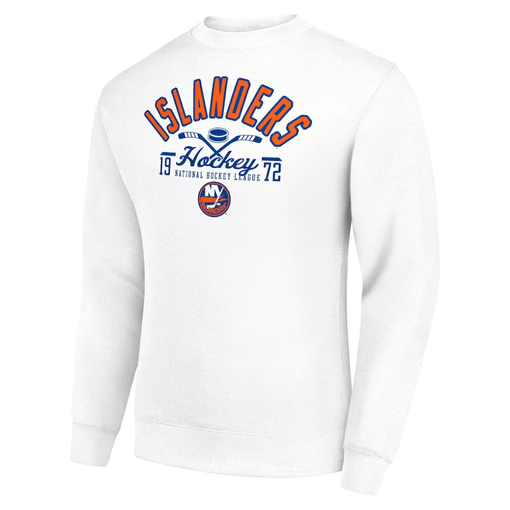 New York Islanders Starter Stick And Puck Logo Fleece Pullover Sweatshirt White