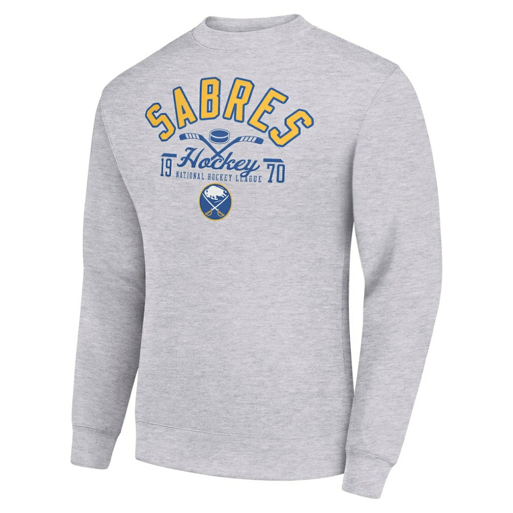 Buffalo Sabres Starter Stick And Puck Logo Fleece Pullover Sweatshirt Heather Gray