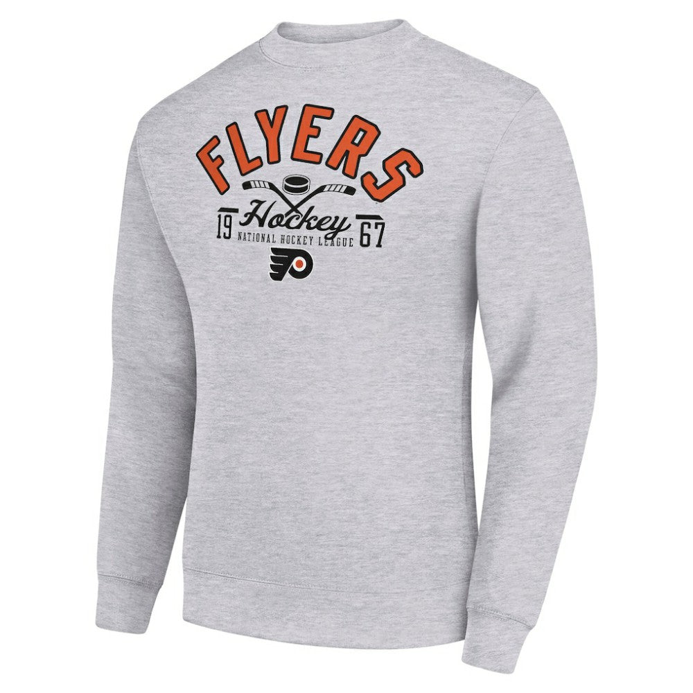Philadelphia Flyers Starter Stick And Puck Logo Fleece Pullover Sweatshirt Heather Gray