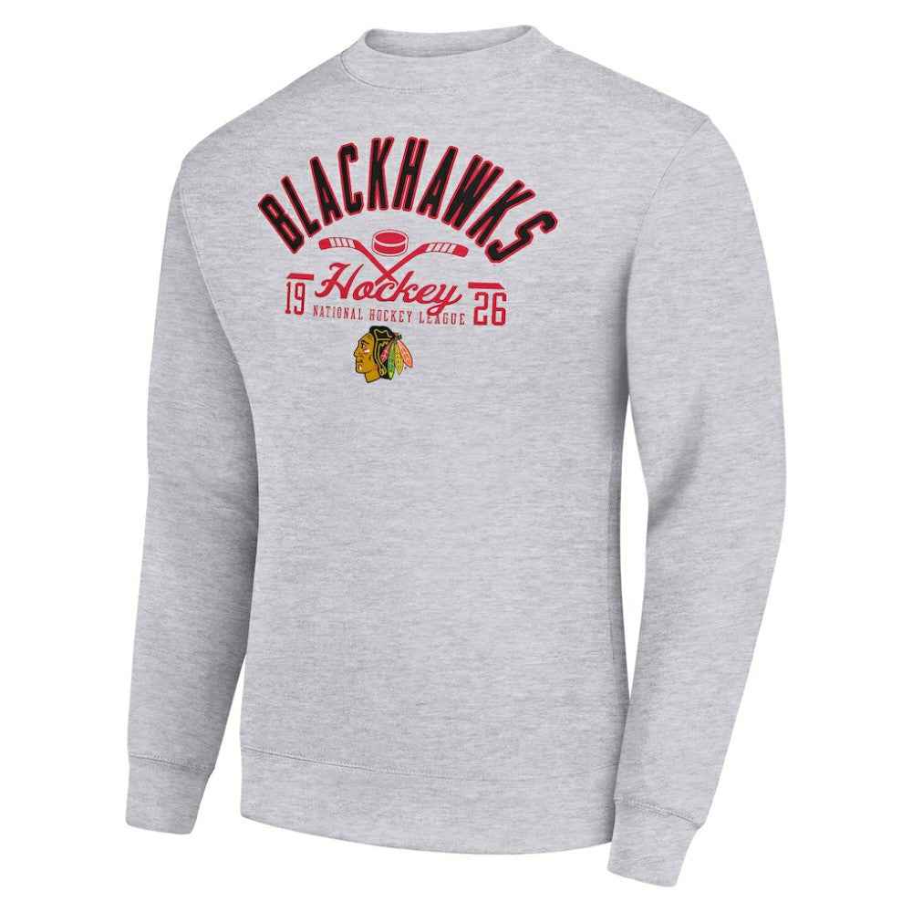 Chicago Blackhawks Starter Stick And Puck Logo Fleece Pullover Sweatshirt Heather Gray