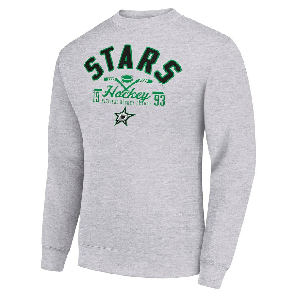 Dallas Stars Starter Stick And Puck Logo Fleece Pullover Sweatshirt Heather Gray
