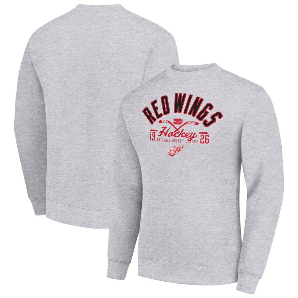 Detroit Red Wings Starter Stick And Puck Logo Fleece Pullover Sweatshirt Heather Gray