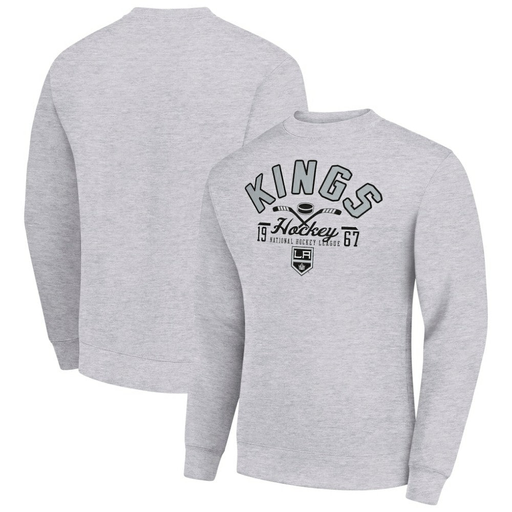 Los Angeles Kings Starter Stick And Puck Logo Fleece Pullover Sweatshirt Heather Gray