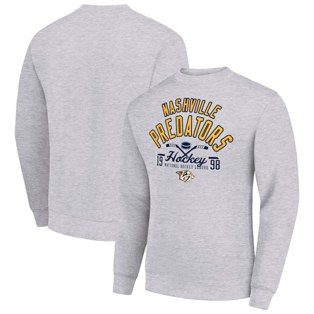 Nashville Predators Starter Stick And Puck Logo Fleece Pullover Sweatshirt Heather Gray