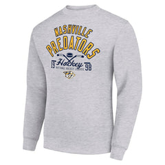 Nashville Predators Starter Stick And Puck Logo Fleece Pullover Sweatshirt Heather Gray
