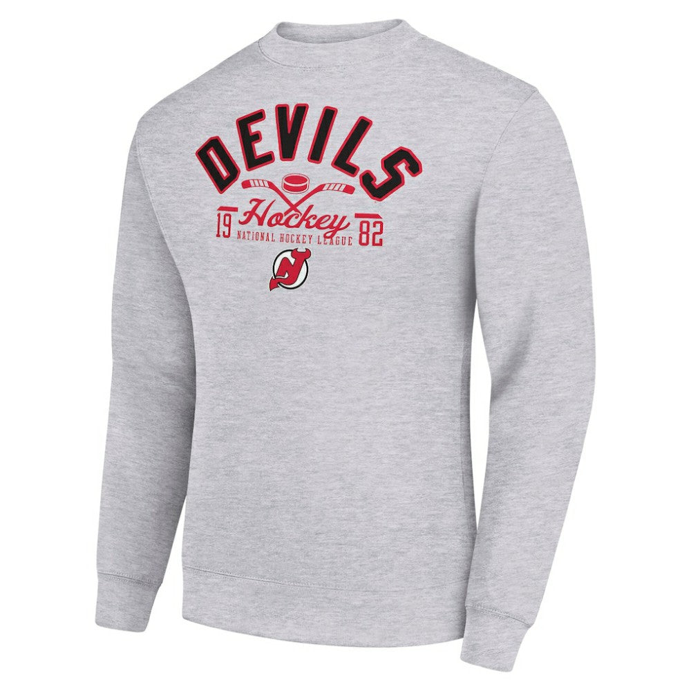 New Jersey Devils Starter Stick And Puck Logo Fleece Pullover Sweatshirt Heather Gray