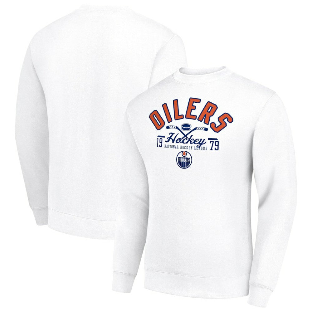 Edmonton Oilers Starter Stick And Puck Logo Fleece Pullover Sweatshirt White