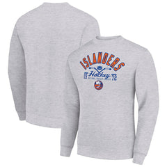 New York Islanders Starter Stick And Puck Logo Fleece Pullover Sweatshirt Heather Gray