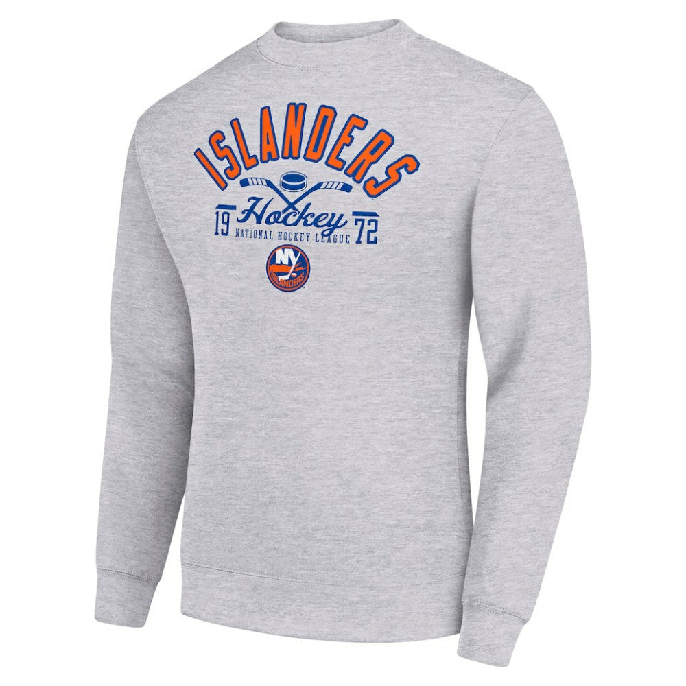 New York Islanders Starter Stick And Puck Logo Fleece Pullover Sweatshirt Heather Gray
