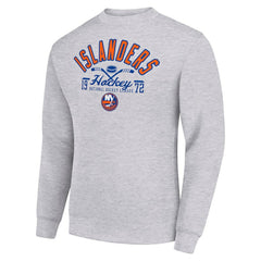 New York Islanders Starter Stick And Puck Logo Fleece Pullover Sweatshirt Heather Gray