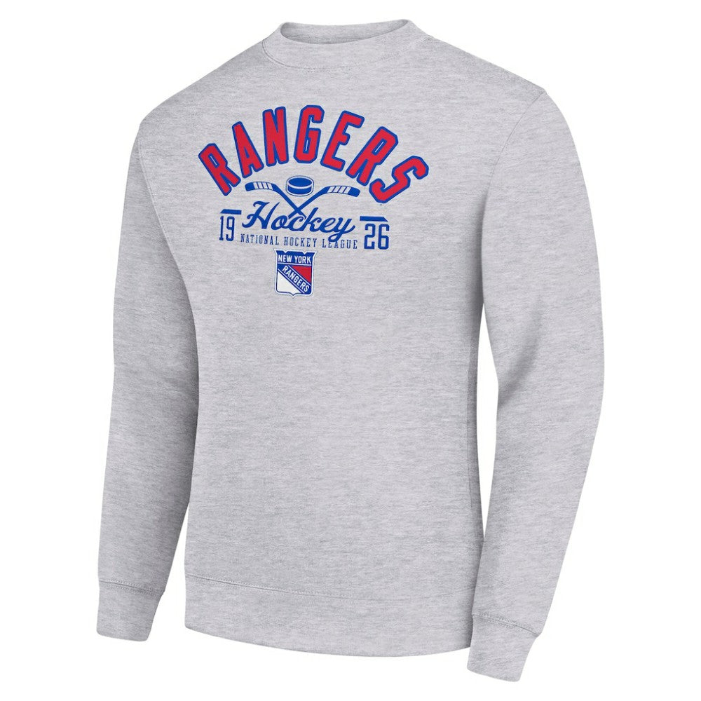 New York Rangers Starter Stick And Puck Logo Fleece Pullover Sweatshirt Heather Gray