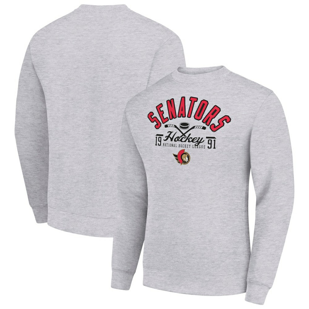 Ottawa Senators Starter Stick And Puck Logo Fleece Pullover Sweatshirt Heather Gray