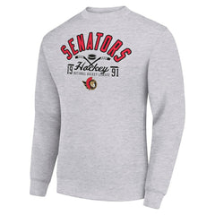 Ottawa Senators Starter Stick And Puck Logo Fleece Pullover Sweatshirt Heather Gray