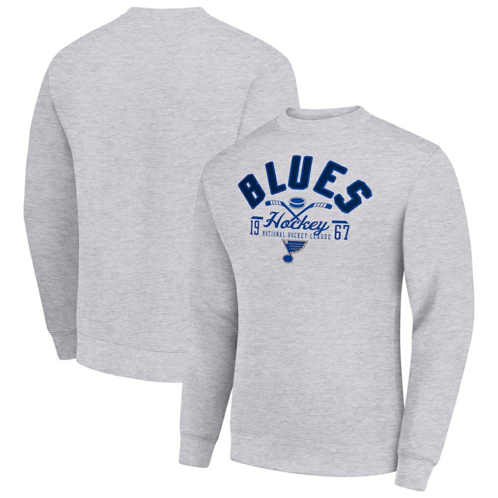 St. Louis Blues Starter Stick And Puck Logo Fleece Pullover Sweatshirt Heather Gray