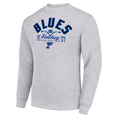 St. Louis Blues Starter Stick And Puck Logo Fleece Pullover Sweatshirt Heather Gray