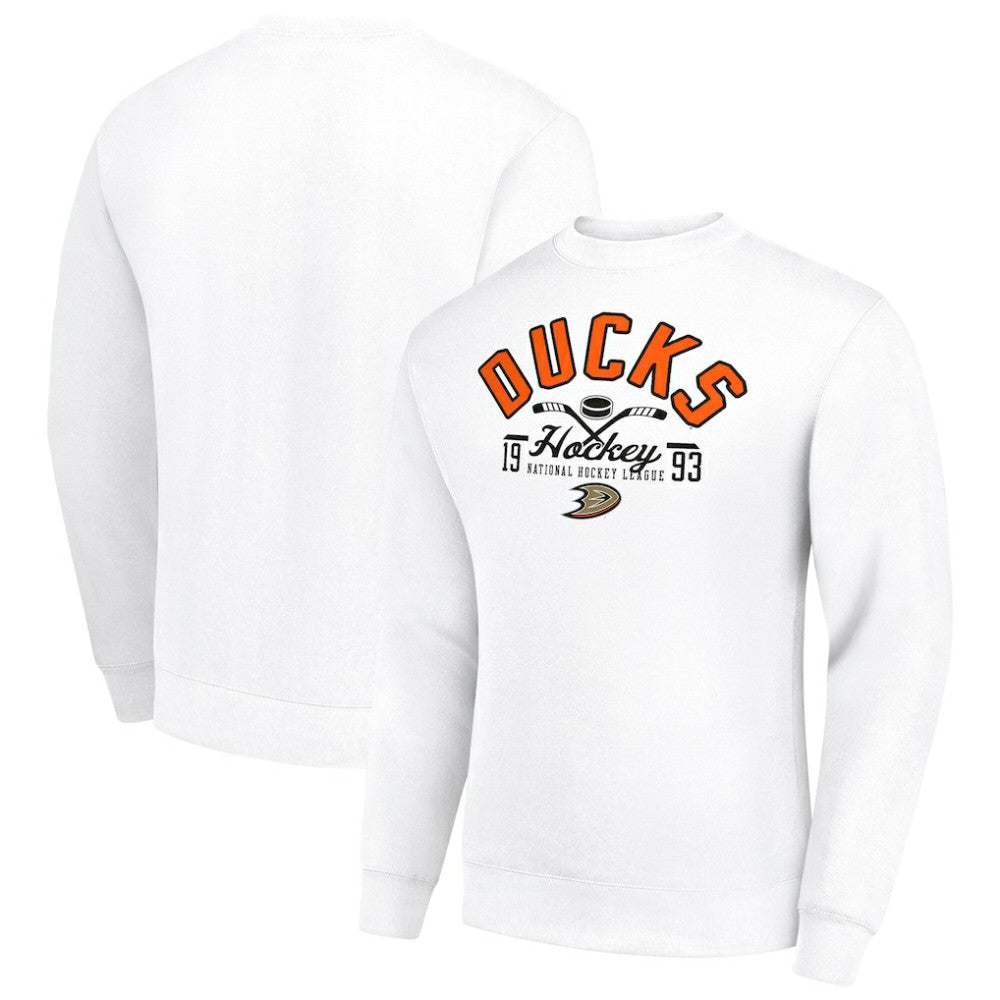 Anaheim Ducks Starter Stick And Puck Logo Fleece Pullover Sweatshirt White