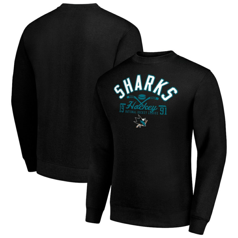 San Jose Sharks Starter Stick And Puck Logo Fleece Pullover Sweatshirt Black
