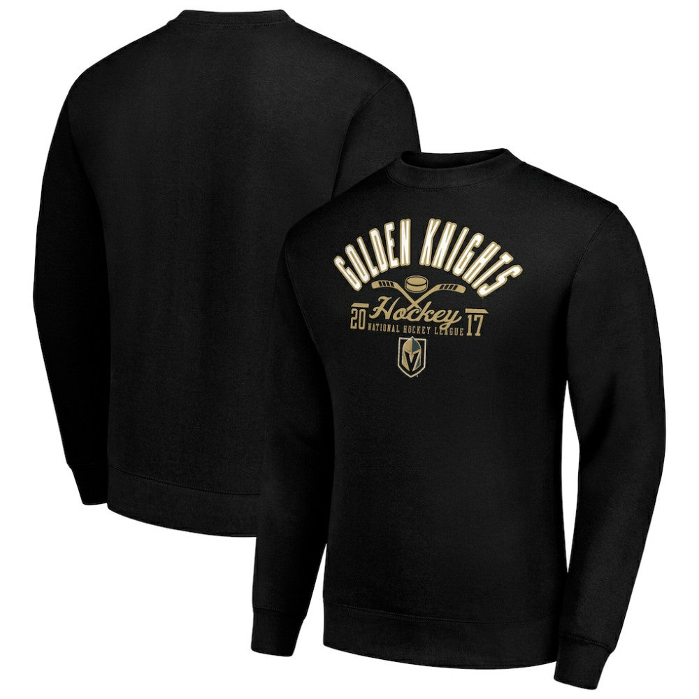 Vegas Golden Knights Starter Stick And Puck Logo Fleece Pullover Sweatshirt Black