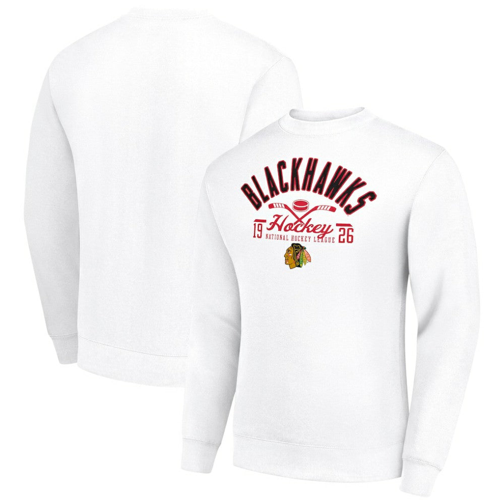 Chicago Blackhawks Starter Stick And Puck Logo Fleece Pullover Sweatshirt White