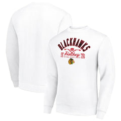 Chicago Blackhawks Starter Stick And Puck Logo Fleece Pullover Sweatshirt White