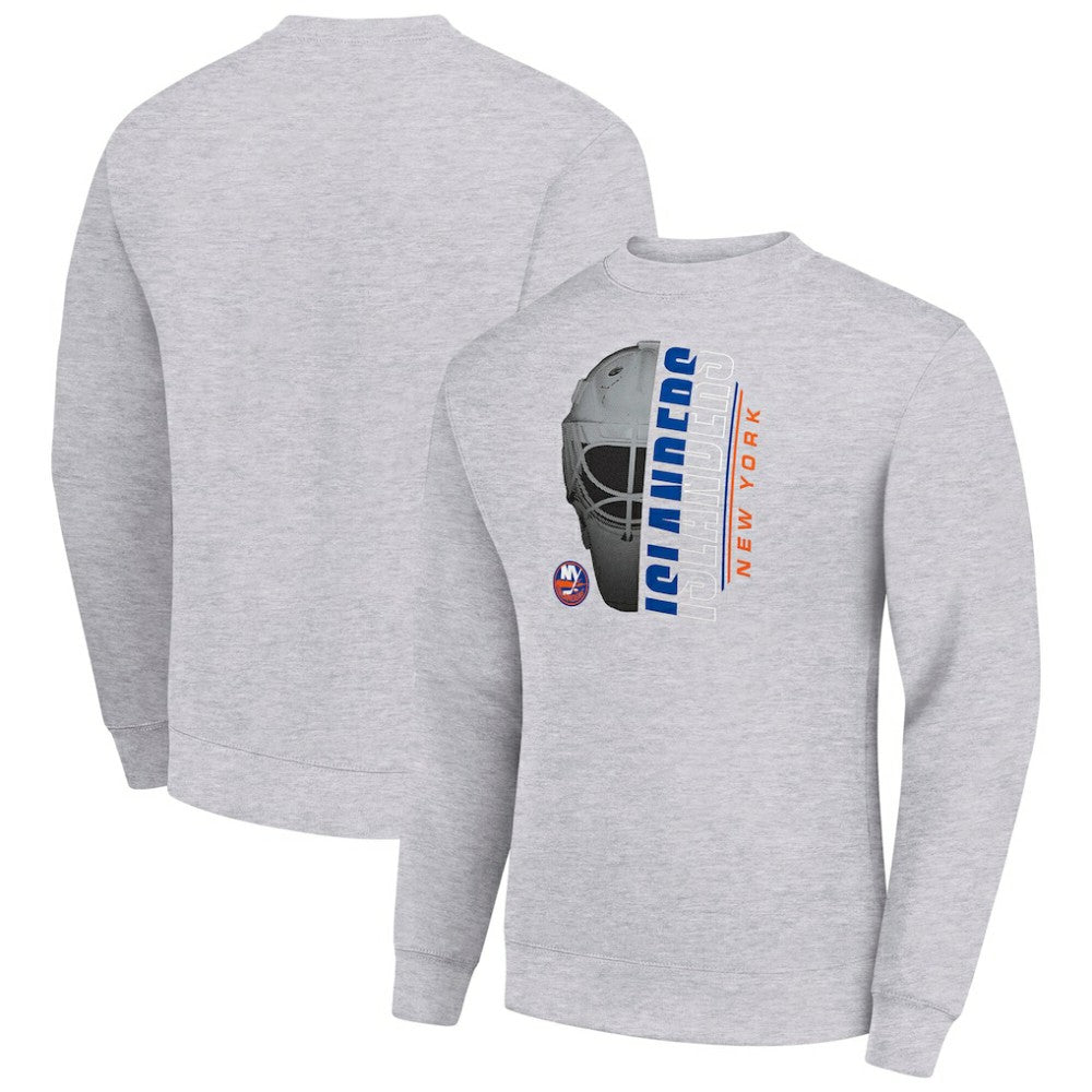 New York Islanders Starter  Half Helmet Team Logo Pullover Sweatshirt Heather Gray