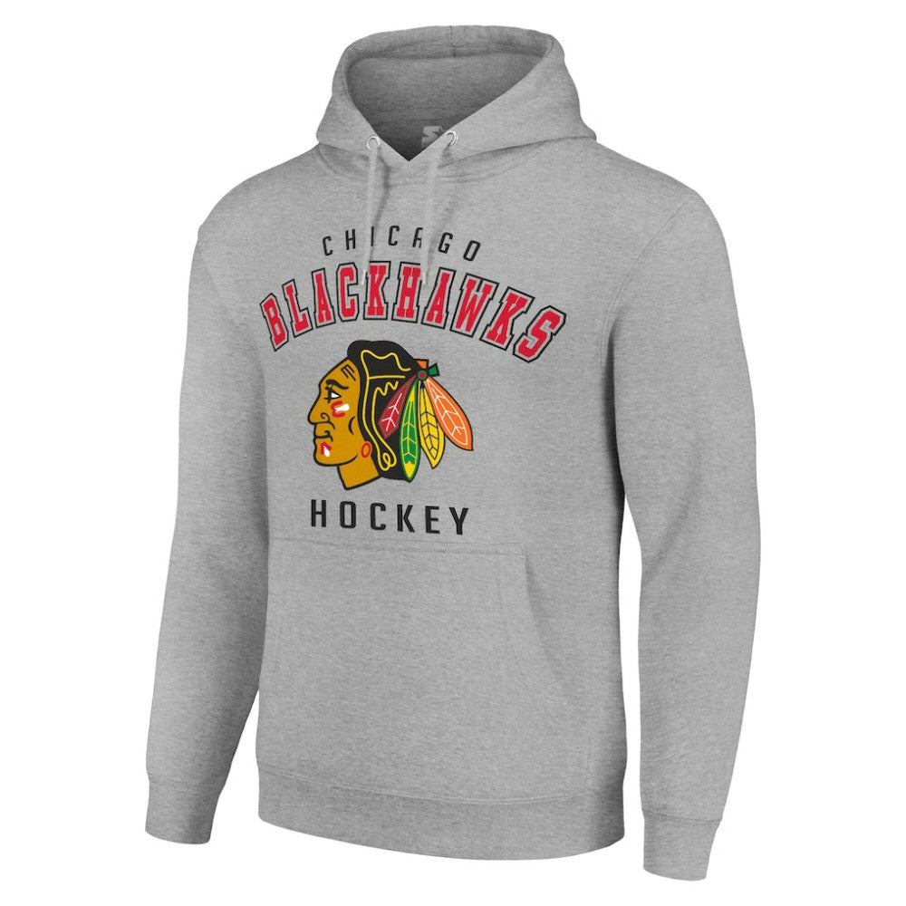 Chicago Blackhawks Starter Logo Pullover Hoodie Heather Gray