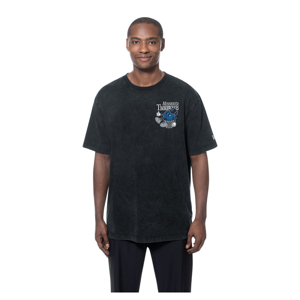 Minnesota Timberwolves Old School Sport Enzyme Wash Oversized T-Shirt - Black | New Era cheap
