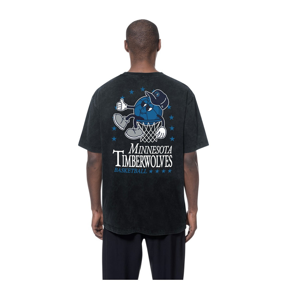Minnesota Timberwolves Old School Sport Enzyme Wash Oversized T-Shirt - Black | New Era cheap