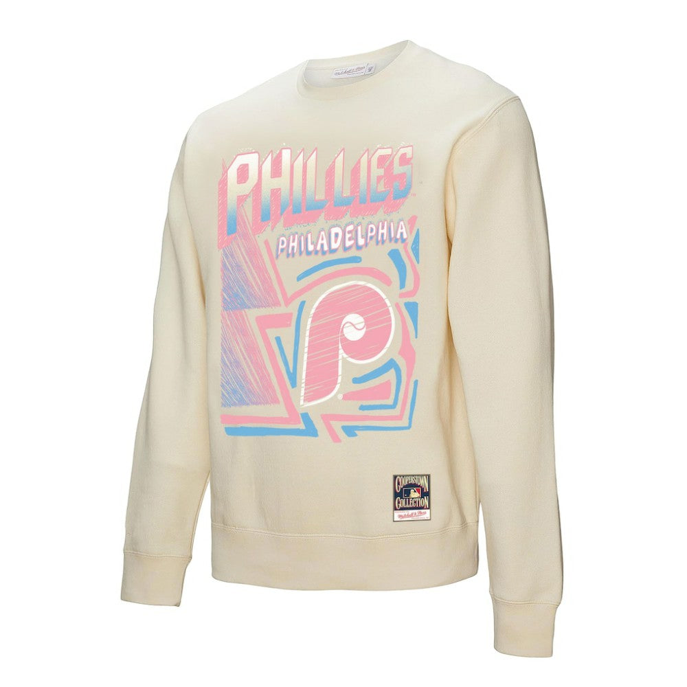 Philadelphia Phillies Sidewalk Sketch Pullover Sweatshirt - Cream | Mitchell & Ness