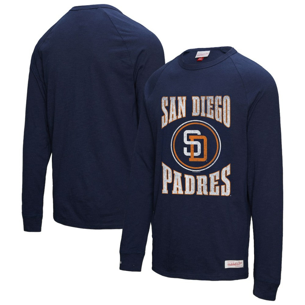 San Diego Padres Arched Logo Slub Long Sleeve T-Shirt - Navy | Mitchell & Ness