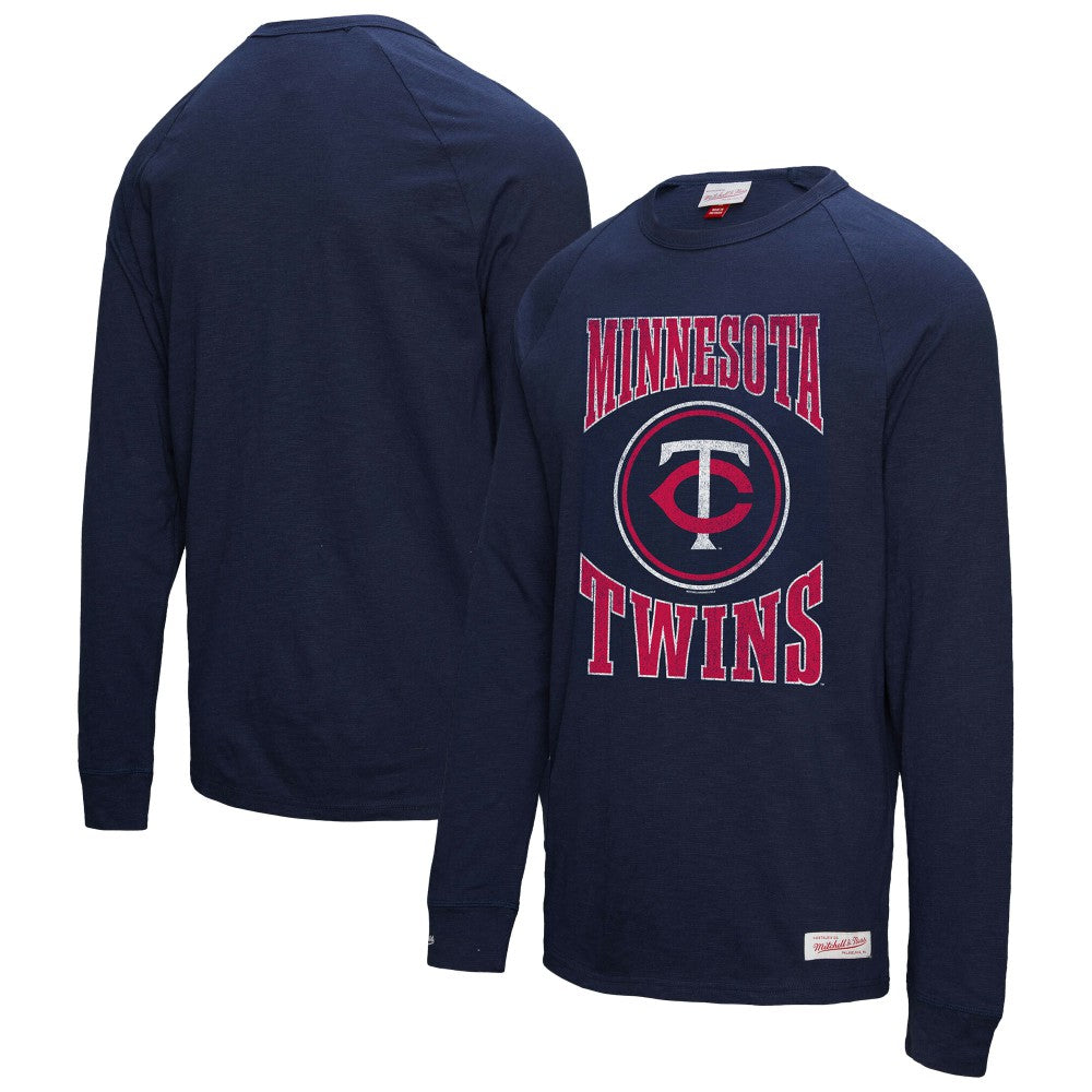 Minnesota Twins Arched Logo Slub Long Sleeve T-Shirt - Navy | Mitchell & Ness