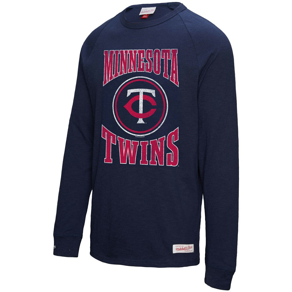 Minnesota Twins Arched Logo Slub Long Sleeve T-Shirt - Navy | Mitchell & Ness