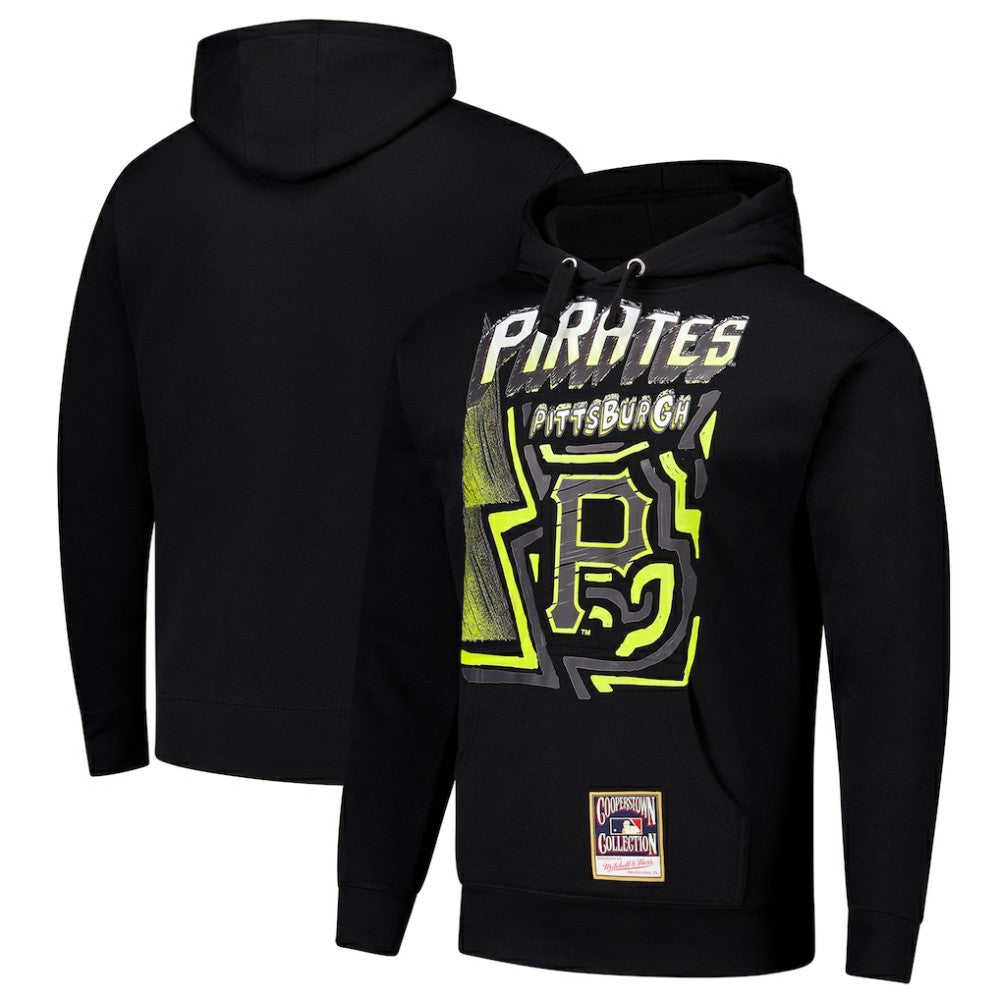 Pittsburgh Pirates Sidewalk Sketch Pullover Hoodie - Black | Mitchell & Ness