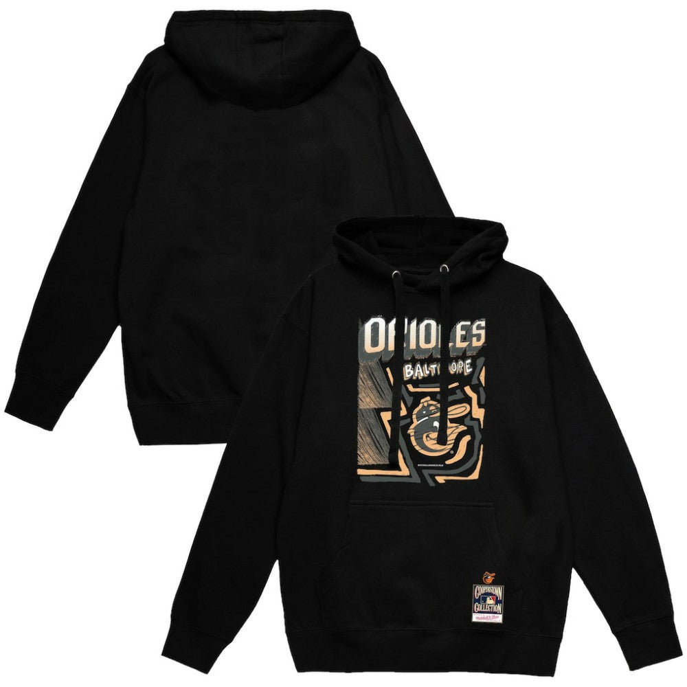 Baltimore Orioles Sidewalk Sketch Pullover Hoodie - Black | Mitchell & Ness