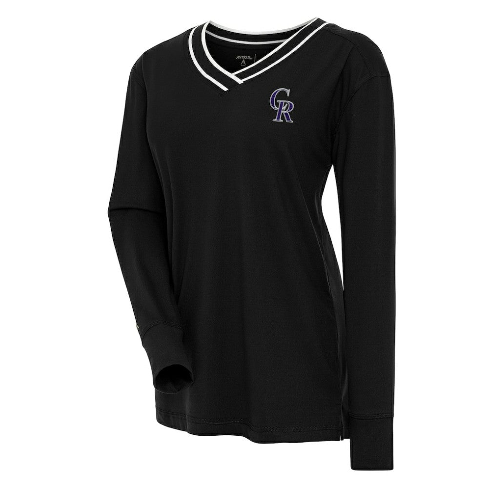 Colorado Rockies Antigua Women's Symbolic Long Sleeve V-Neck Top - Black