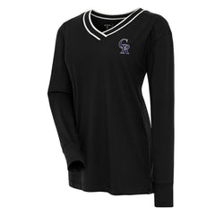 Colorado Rockies Antigua Women's Symbolic Long Sleeve V-Neck Top - Black