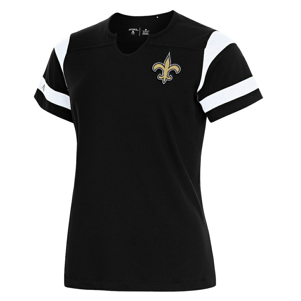 New Orleans Saints Antigua Women's Encounter Short Sleeve Notch Neck Top - Black outlet