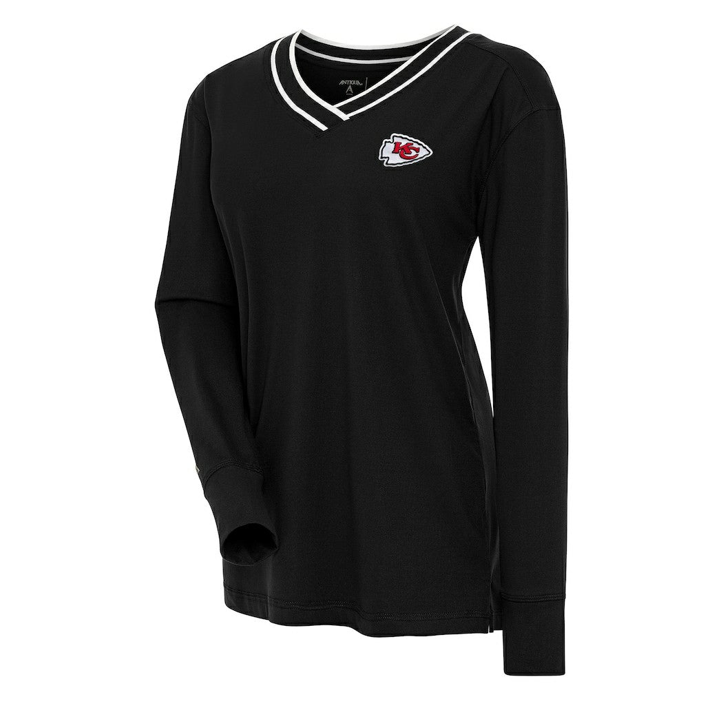 Kansas City Chiefs Antigua Women's Symbolic Long Sleeve V-Neck Top - Black for sale