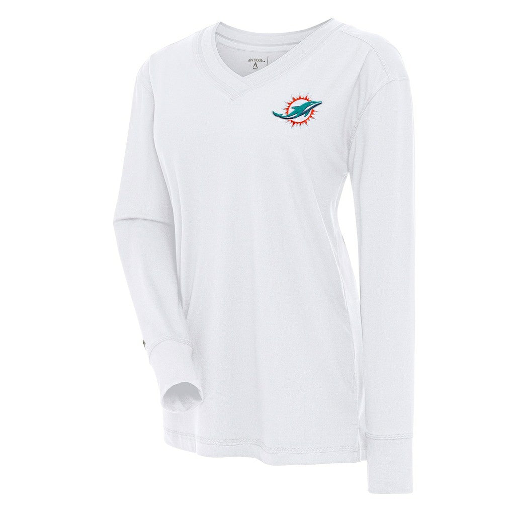 Miami Dolphins Antigua Women's Symbolic Long Sleeve V-Neck Top - White outlet