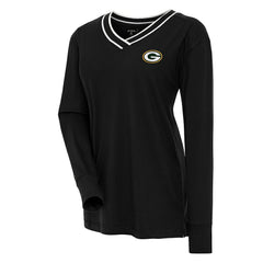Green Bay Packers Antigua Women's Symbolic Long Sleeve V-Neck Top - Black on sale