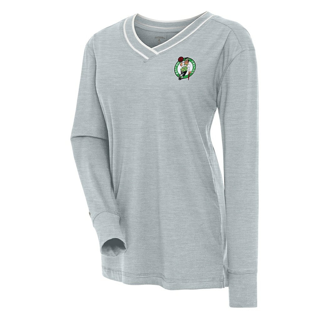 Boston Celtics Antigua Women's Symbolic Long Sleeve V-Neck Top - Heather Gray on sale